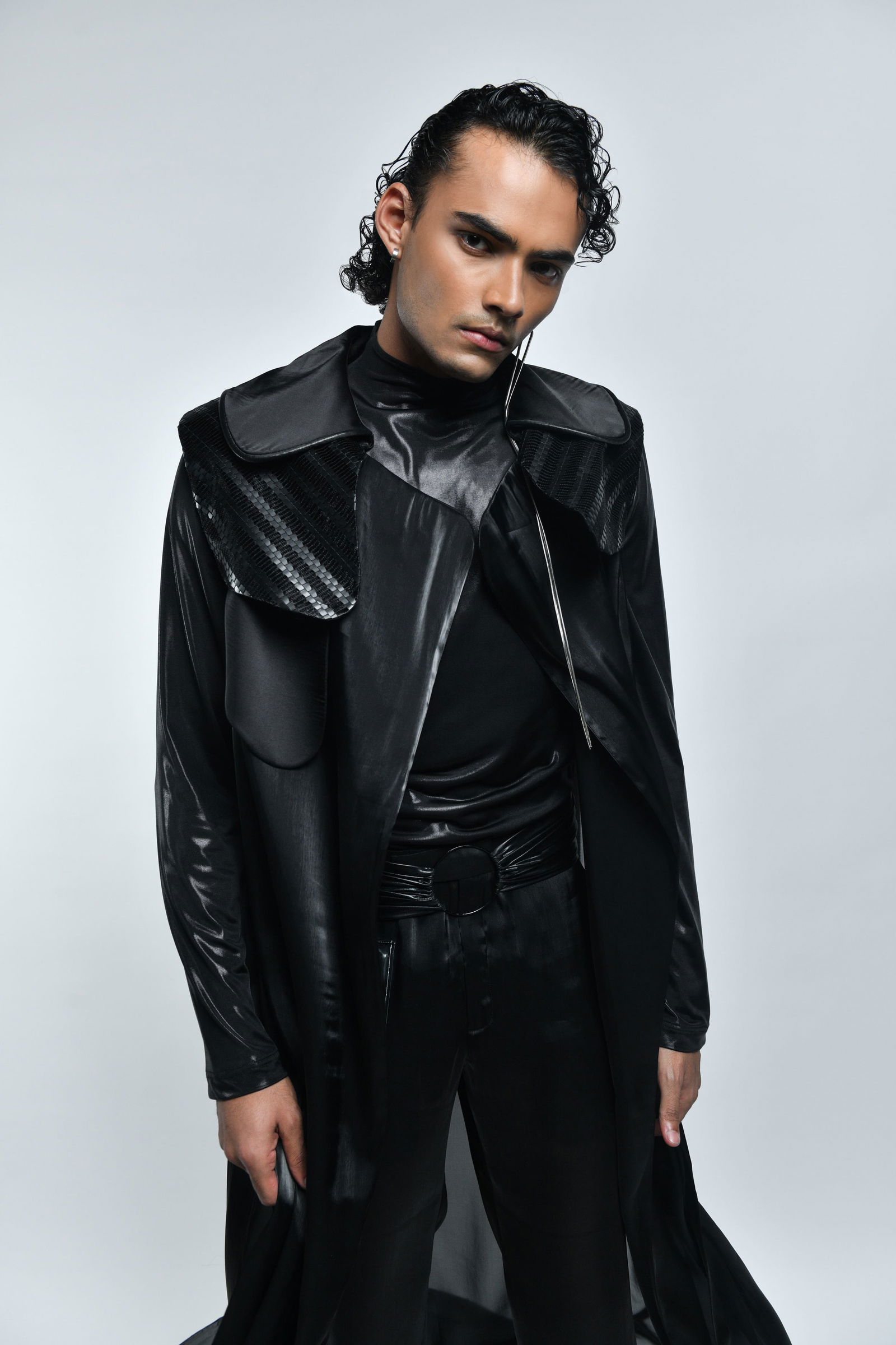 Black organza trench coat hotsell