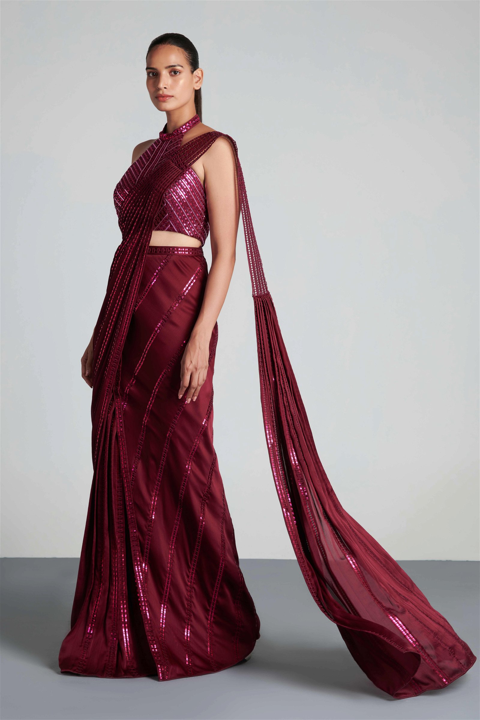 Buy online Peach Net Draped Saree Gown With Blouse from ethnic wear for  Women by Anushree Agarwal for ₹24950 at 0% off | 2024 Limeroad.com