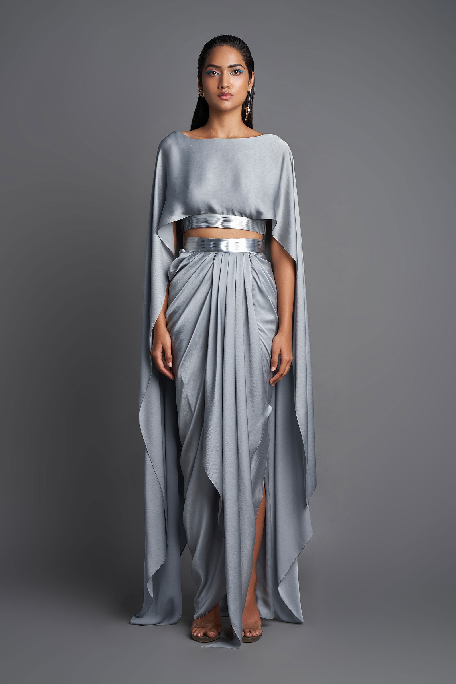 Silver top drape skirt