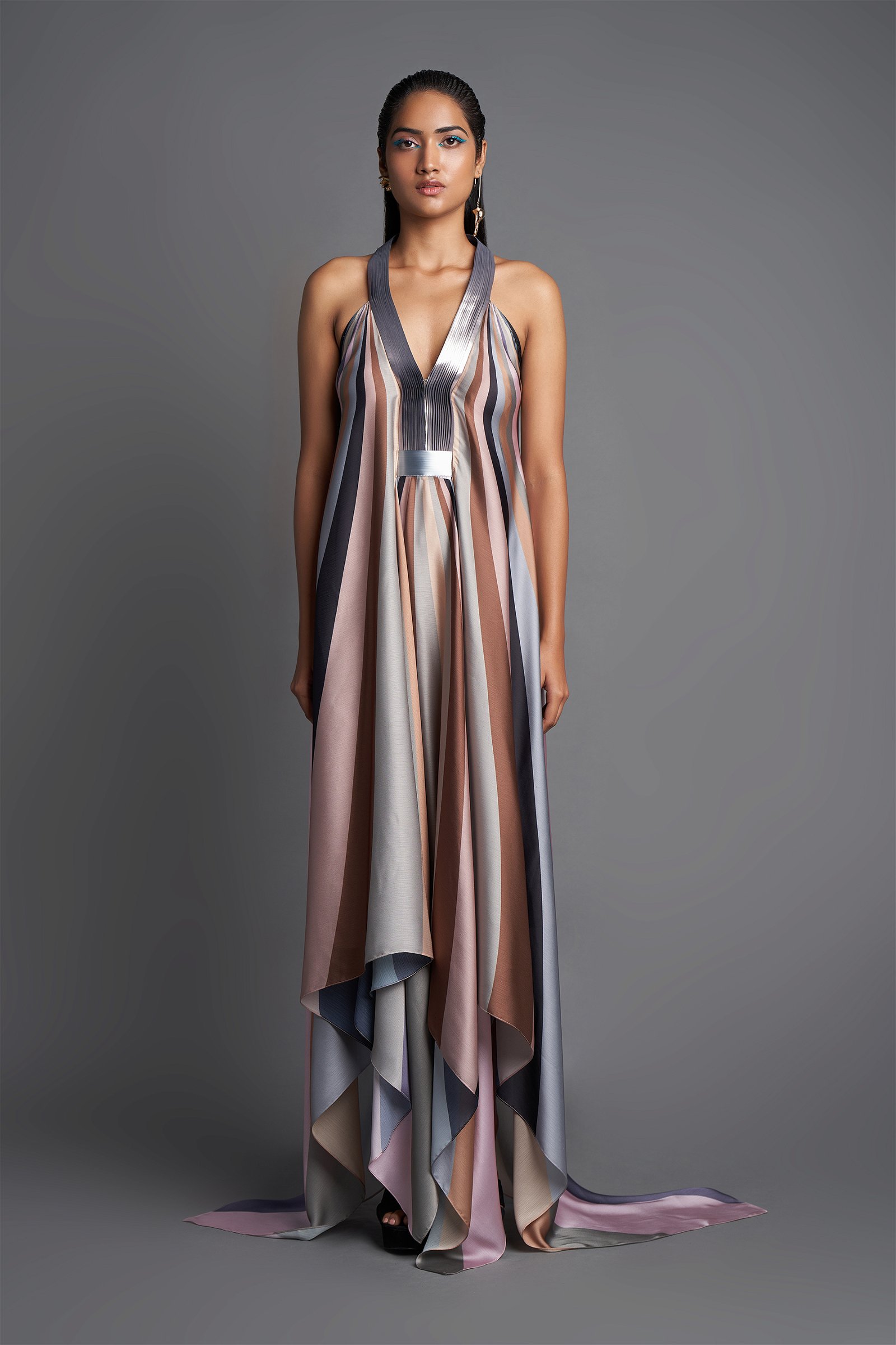 Grey Tabby Silk One-Shoulder Embellished Draped Gown Design by Zwaan at  Pernia's Pop Up Shop 2024