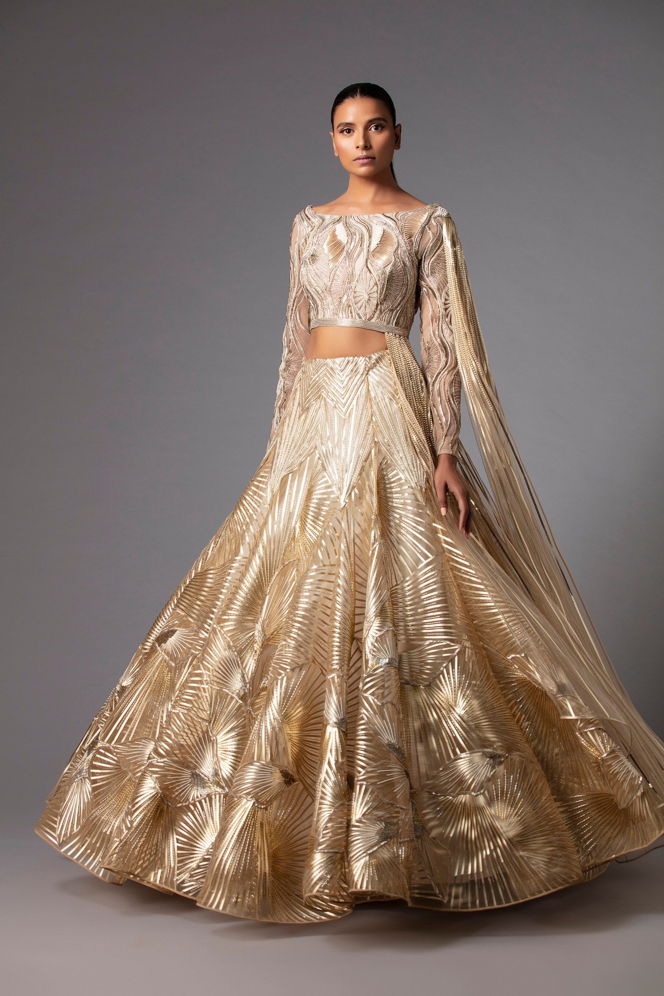 Buy Beige Hammered Satin Draped Dress by Designer Amit Aggarwal Online at  Ogaan.com