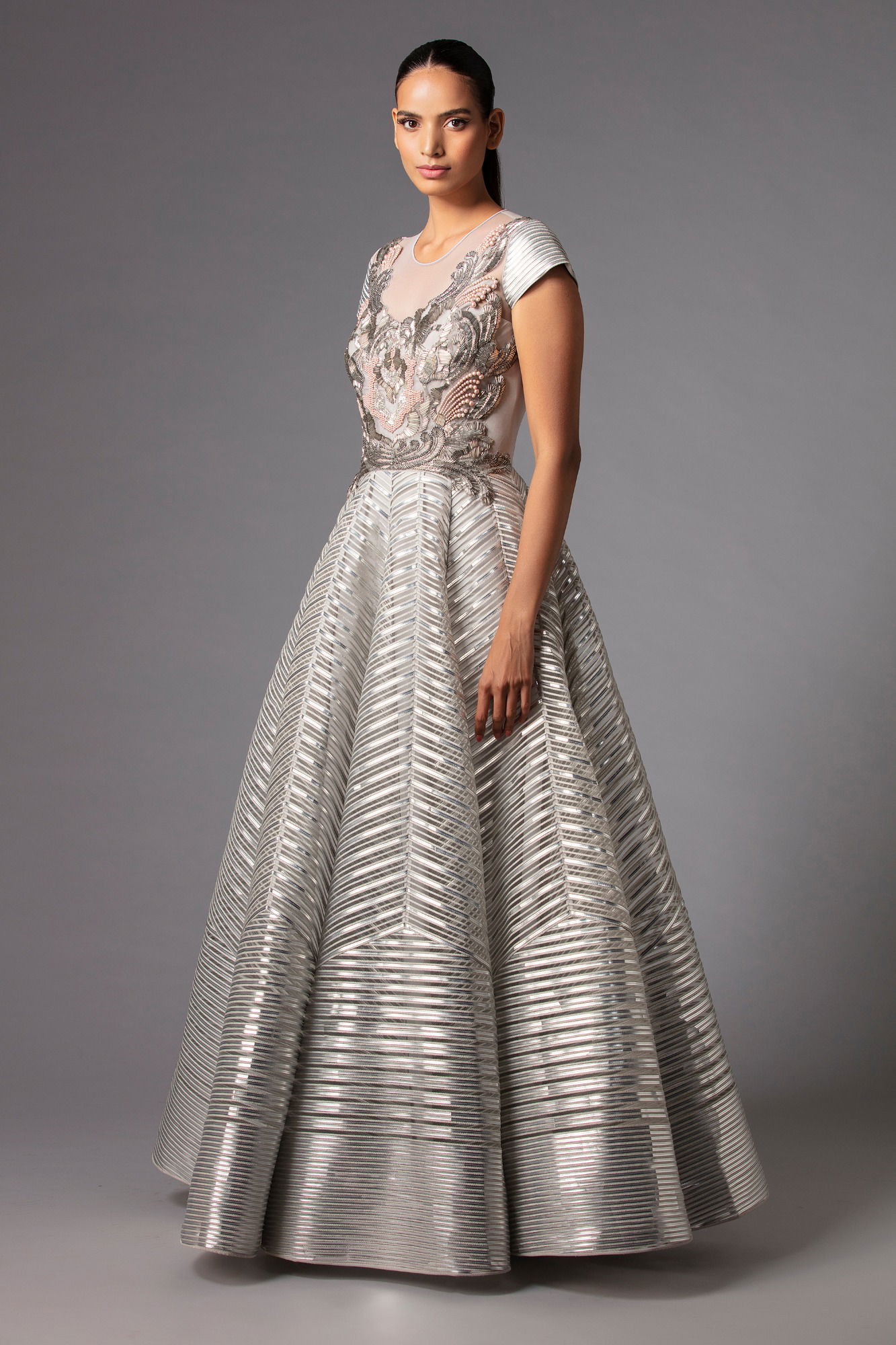 Metallic top ball gown